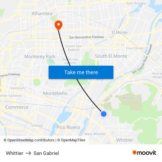 Whittier to San Gabriel map