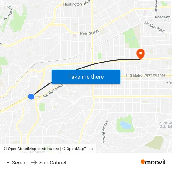 El Sereno to San Gabriel map