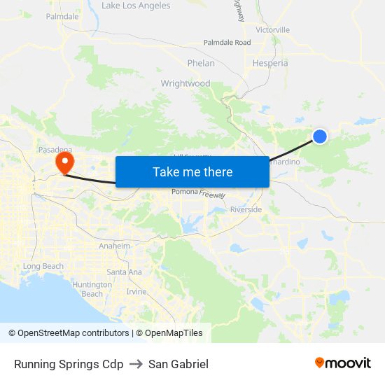 Running Springs Cdp to San Gabriel map