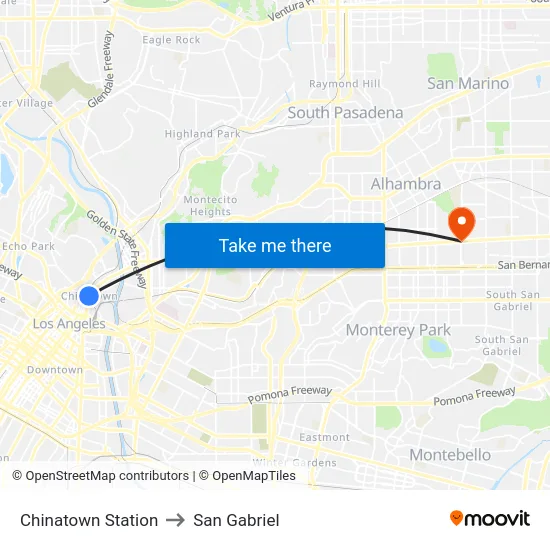 Chinatown Station to San Gabriel map
