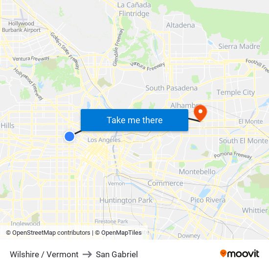 Wilshire / Vermont to San Gabriel map