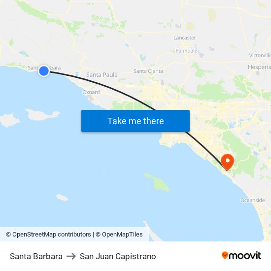 Santa Barbara to San Juan Capistrano map