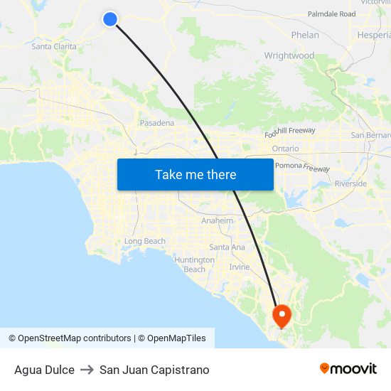 Agua Dulce to San Juan Capistrano map