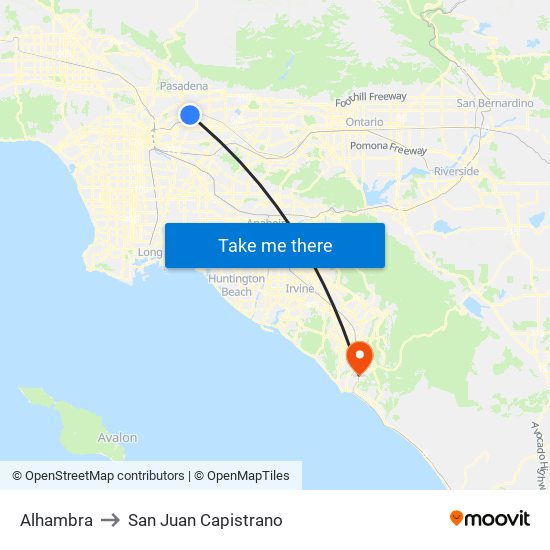 Alhambra to San Juan Capistrano map