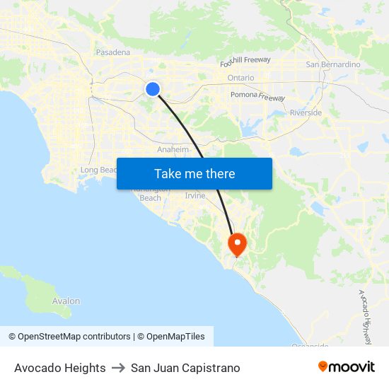 Avocado Heights to San Juan Capistrano map