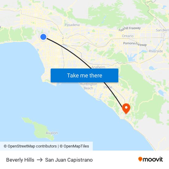 Beverly Hills to San Juan Capistrano map