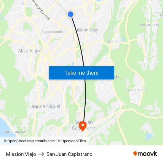 Mission Viejo to San Juan Capistrano map