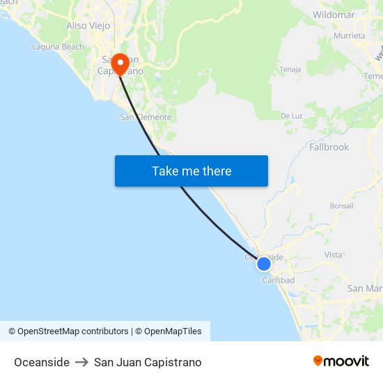 Oceanside to San Juan Capistrano map