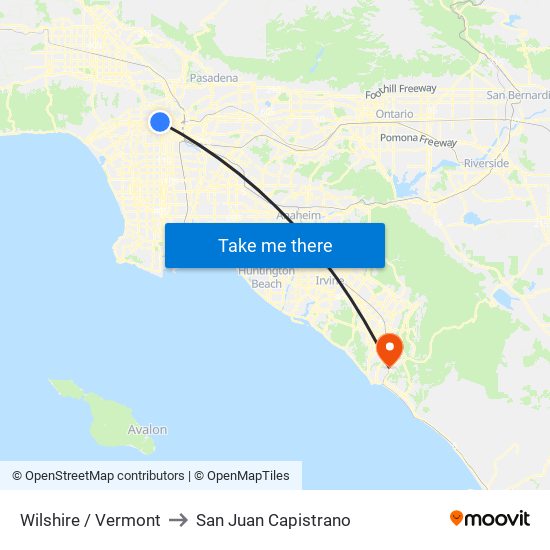 Wilshire / Vermont to San Juan Capistrano map