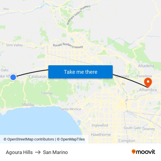 Agoura Hills to San Marino map