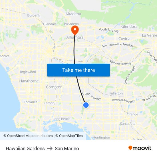 Hawaiian Gardens to San Marino map