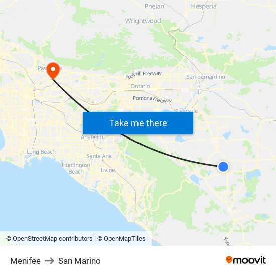 Menifee to San Marino map