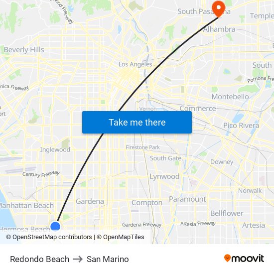 Redondo Beach to San Marino map