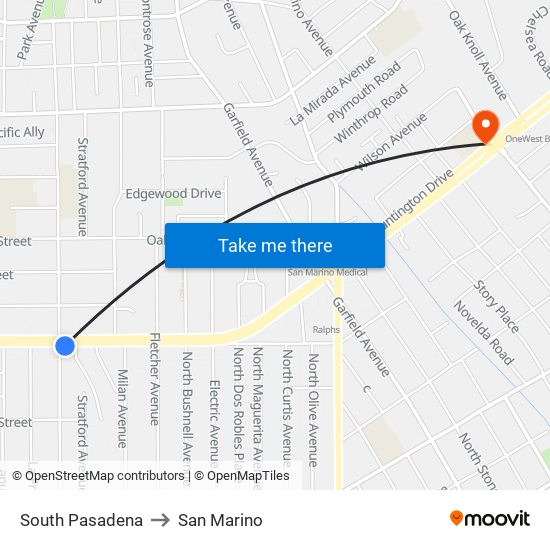 South Pasadena to San Marino map