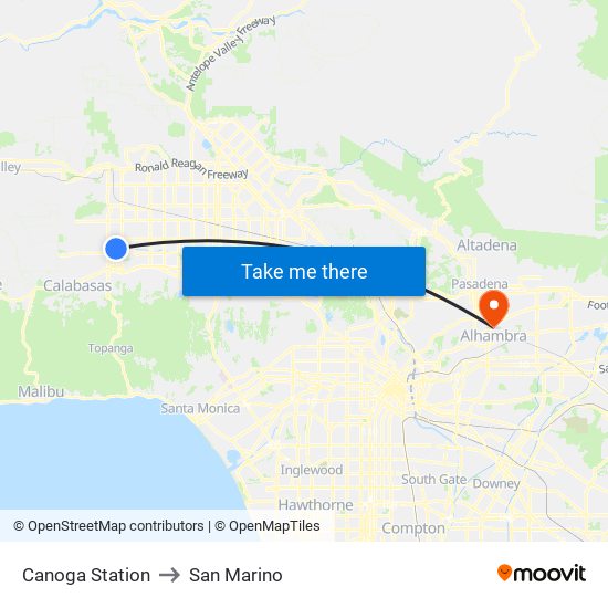 Canoga Station to San Marino map