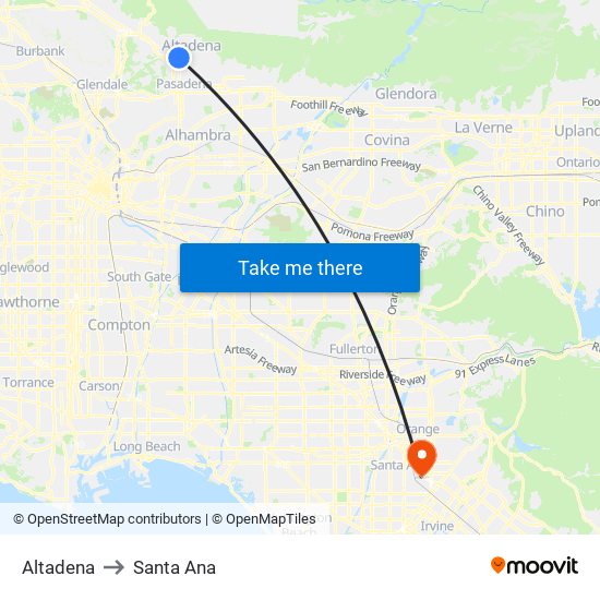 Altadena to Santa Ana map