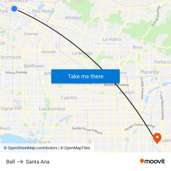 Bell to Santa Ana map