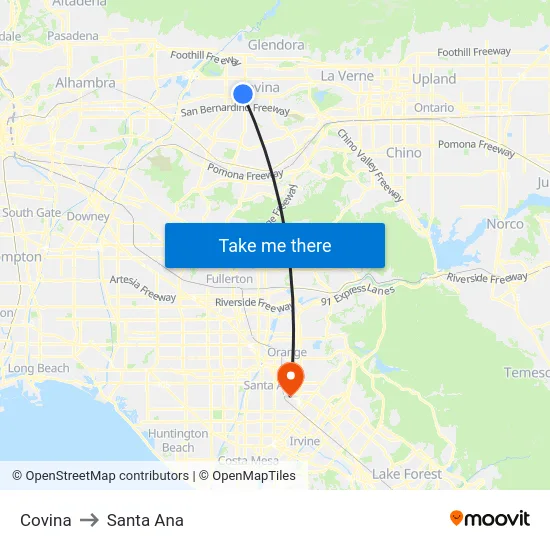 Covina to Santa Ana map