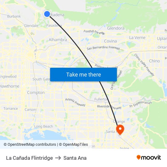 La Cañada Flintridge to Santa Ana map