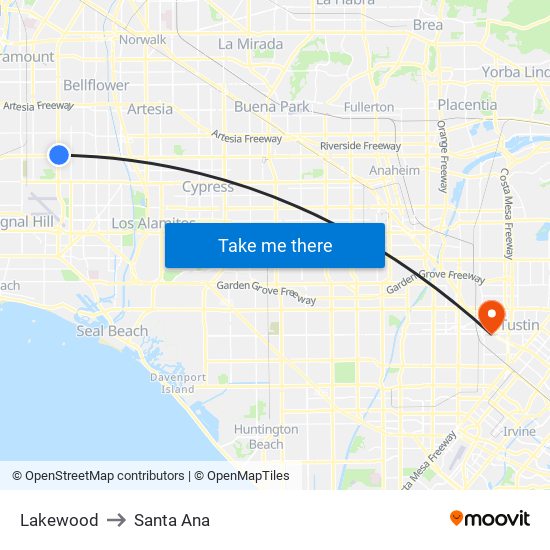 Lakewood to Santa Ana map