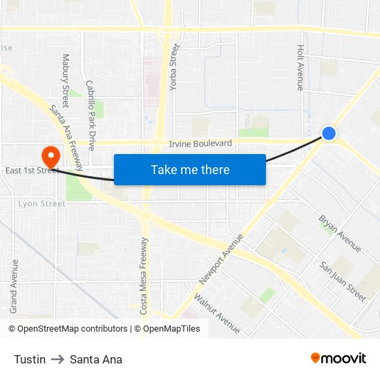 Tustin to Santa Ana map