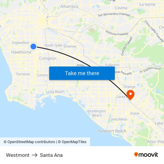 Westmont to Santa Ana map