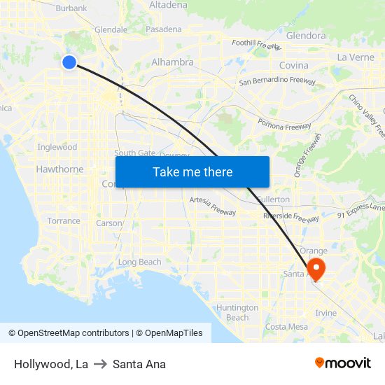 Hollywood, La to Santa Ana map