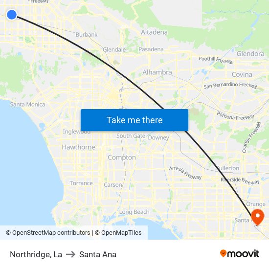 Northridge, La to Santa Ana map