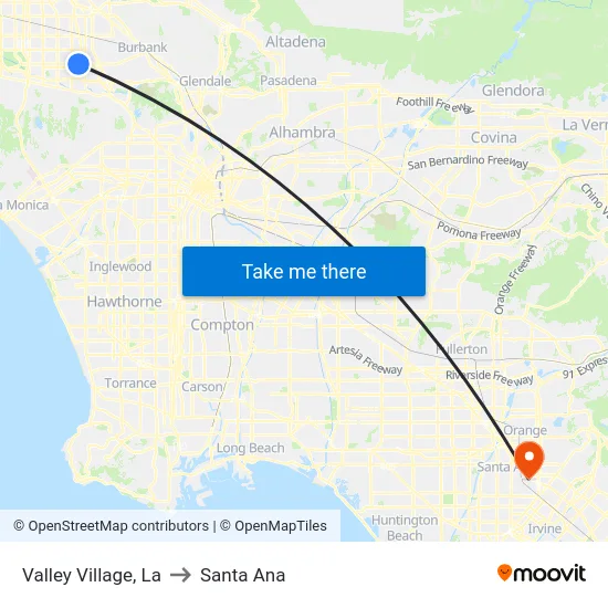 Valley Village to Santa Ana map