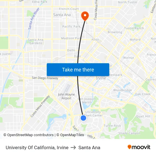 University Of California, Irvine to Santa Ana map