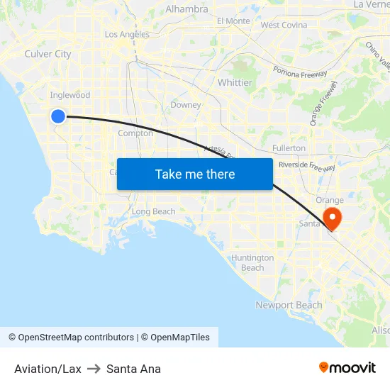 Aviation/Lax to Santa Ana map