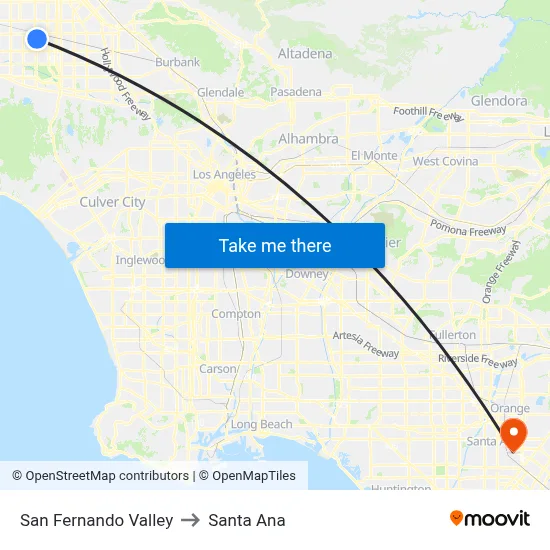 San Fernando Valley to Santa Ana map