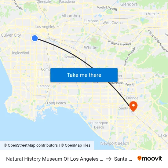 Natural History Museum Of Los Angeles County to Santa Ana map
