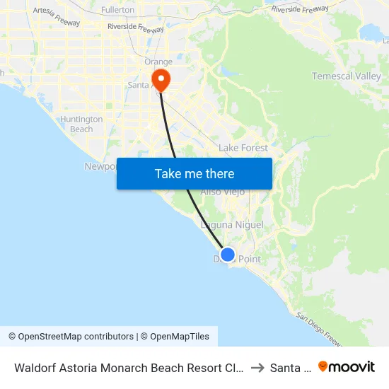 Waldorf Astoria Monarch Beach Resort Club Dana Point to Santa Ana map