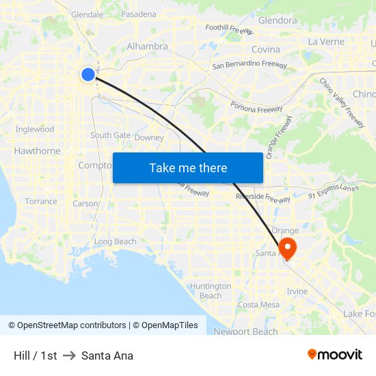 Hill / 1st to Santa Ana map