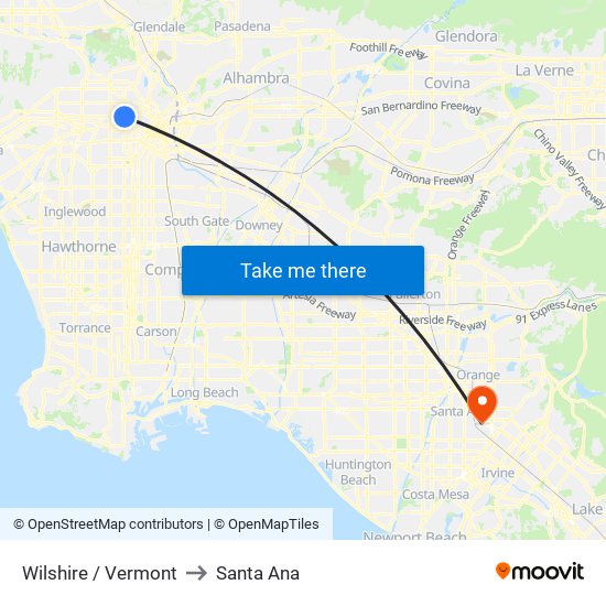 Wilshire / Vermont to Santa Ana map