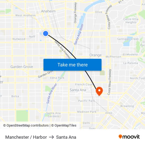 Manchester / Harbor to Santa Ana map