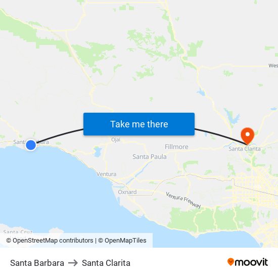 Santa Barbara to Santa Clarita map