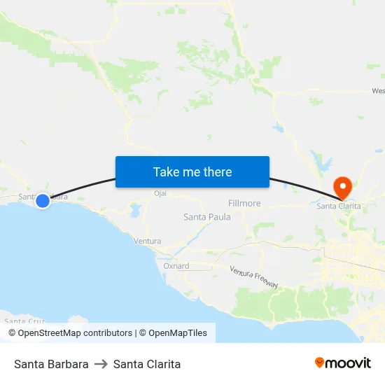 Santa Barbara to Santa Clarita map