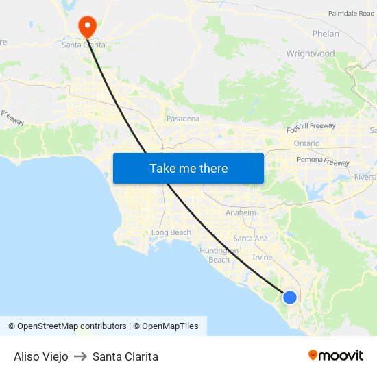 Aliso Viejo to Santa Clarita map