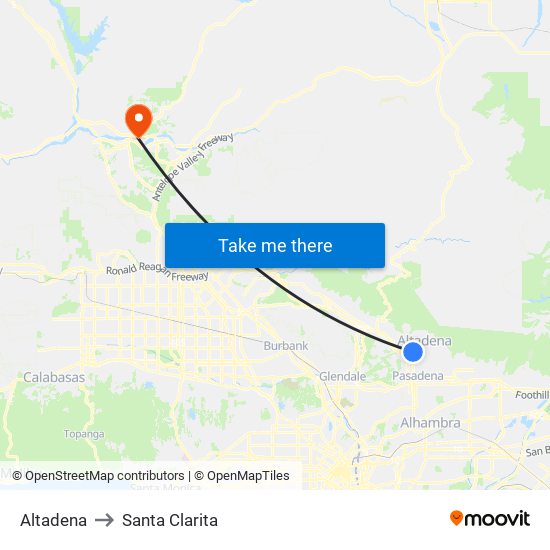 Altadena to Santa Clarita map