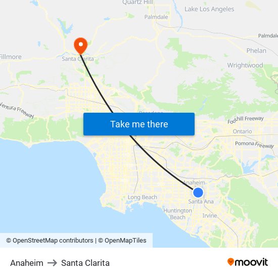 Anaheim to Santa Clarita map