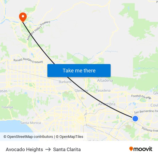 Avocado Heights to Santa Clarita map