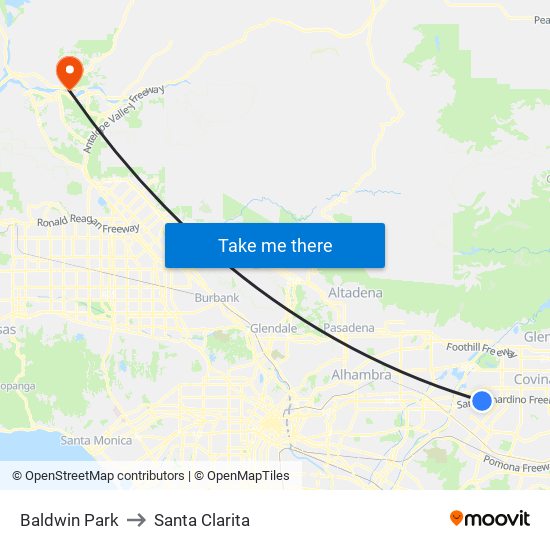 Baldwin Park to Santa Clarita map