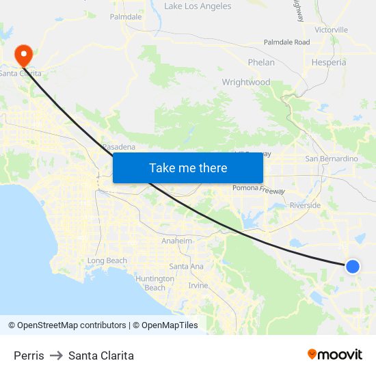 Perris to Santa Clarita map