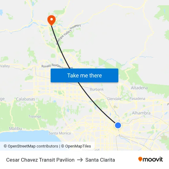 Cesar Chavez Transit Pavilion to Santa Clarita map