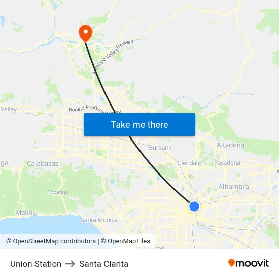 Union Station to Santa Clarita map