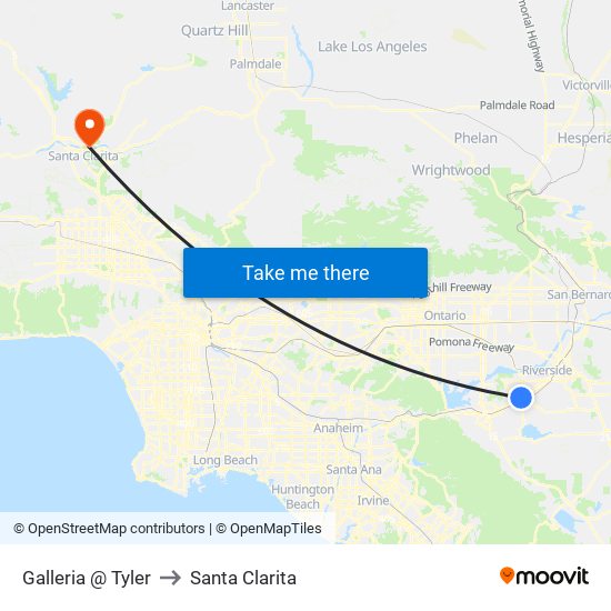 Galleria @ Tyler to Santa Clarita map