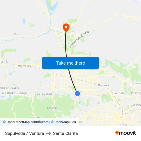 Sepulveda / Ventura to Santa Clarita map