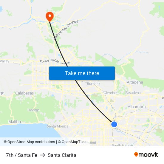 7th / Santa Fe to Santa Clarita map